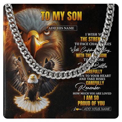 Cuban Link Chain Necklace Stainless Steel | 1 | Personalized To My Son Gifts Necklace From Mom Dad Father I Wish You The Strength Eagle Son Birthday Gifts Christmas Graduation Custom Gift Box Message Card | https://siriusteestore.