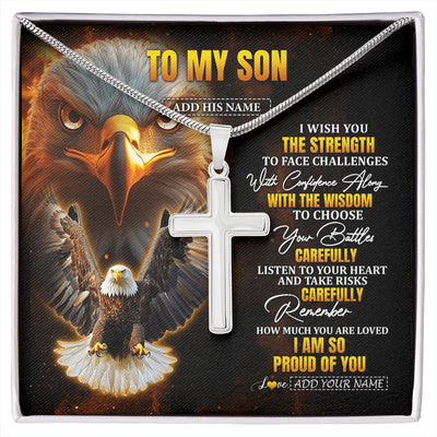 Stainless Cross Necklace Stainless Steel | 1 | Personalized To My Son Gifts Necklace From Mom Dad Father I Wish You The Strength Eagle Son Birthday Gifts Christmas Graduation Custom Gift Box Message Card | https://siriusteestore.
