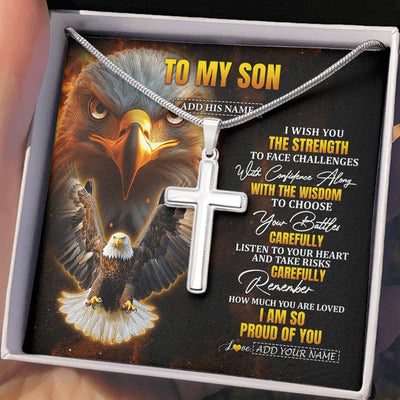 Stainless Cross Necklace Stainless Steel | 2 | Personalized To My Son Gifts Necklace From Mom Dad Father I Wish You The Strength Eagle Son Birthday Gifts Christmas Graduation Custom Gift Box Message Card | https://siriusteestore.