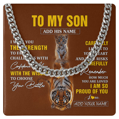 Cuban Link Chain Necklace Stainless Steel | 1 | Personalized To My Son Gifts Necklace From Mom Dad Father I Wish You The Strength Tiger Son Birthday Gifts Christmas Graduation Custom Gift Box Message Card | https://siriusteestore.