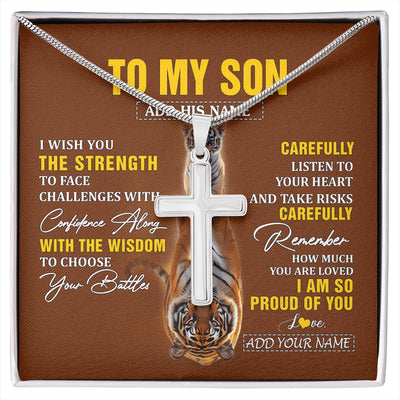 Stainless Cross Necklace Stainless Steel | 1 | Personalized To My Son Gifts Necklace From Mom Dad Father I Wish You The Strength Tiger Son Birthday Gifts Christmas Graduation Custom Gift Box Message Card | https://siriusteestore.