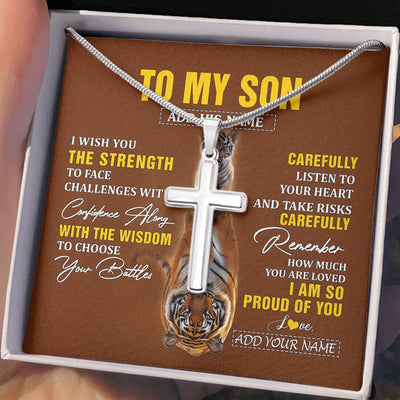 Stainless Cross Necklace Stainless Steel | 2 | Personalized To My Son Gifts Necklace From Mom Dad Father I Wish You The Strength Tiger Son Birthday Gifts Christmas Graduation Custom Gift Box Message Card | https://siriusteestore.