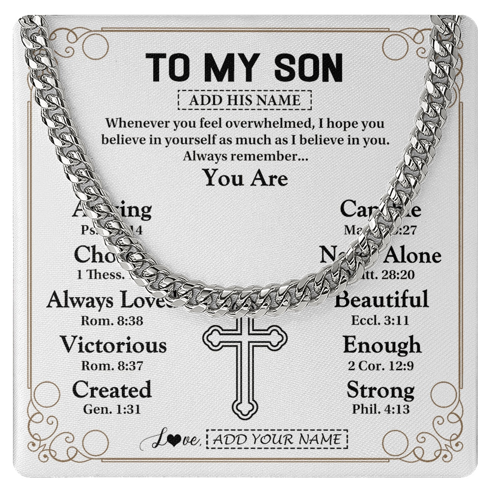 Cuban Link Chain Necklace Stainless Steel | 1 | Personalized To My Son Gifts Necklace From Mom Dad Father Mother Christ Christian Gifts For Son Birthday Christmas Graduation Custom Gift Box Message Card | https://siriusteestore.