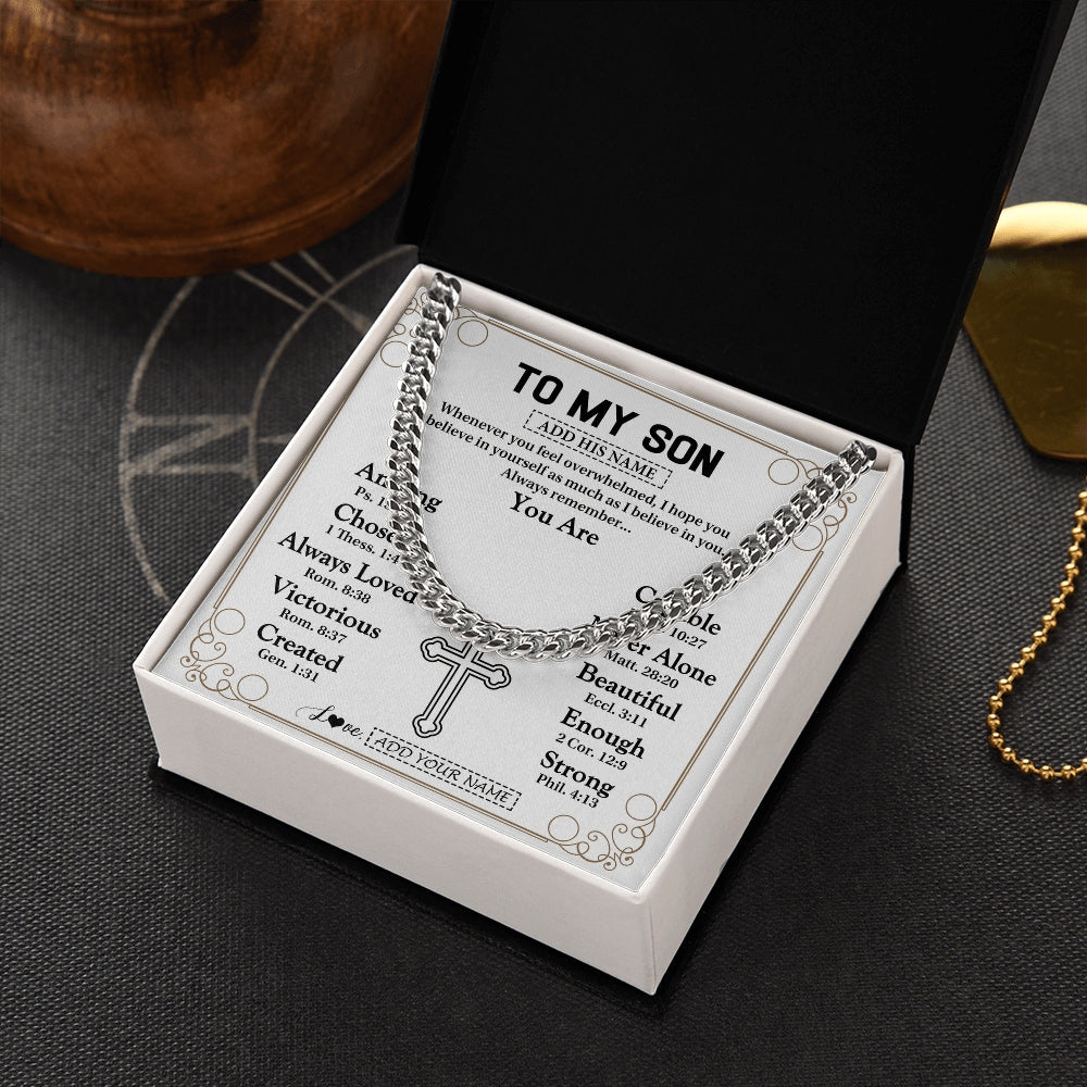 Cuban Link Chain Necklace Stainless Steel | 2 | Personalized To My Son Gifts Necklace From Mom Dad Father Mother Christ Christian Gifts For Son Birthday Christmas Graduation Custom Gift Box Message Card | https://siriusteestore.