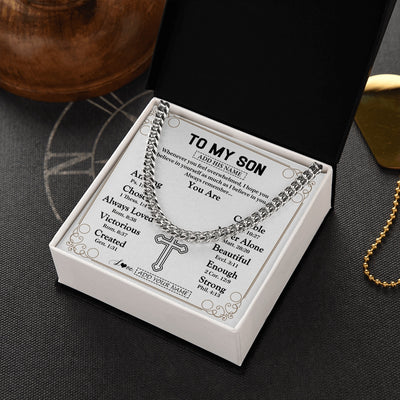 Cuban Link Chain Necklace Stainless Steel | 2 | Personalized To My Son Gifts Necklace From Mom Dad Father Mother Christ Christian Gifts For Son Birthday Christmas Graduation Custom Gift Box Message Card | https://siriusteestore.