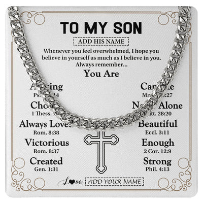 Cuban Link Chain Necklace Stainless Steel | 1 | Personalized To My Son Gifts Necklace From Mom Dad Father Mother Christ Christian Gifts For Son Birthday Christmas Graduation Custom Gift Box Message Card | https://siriusteestore.