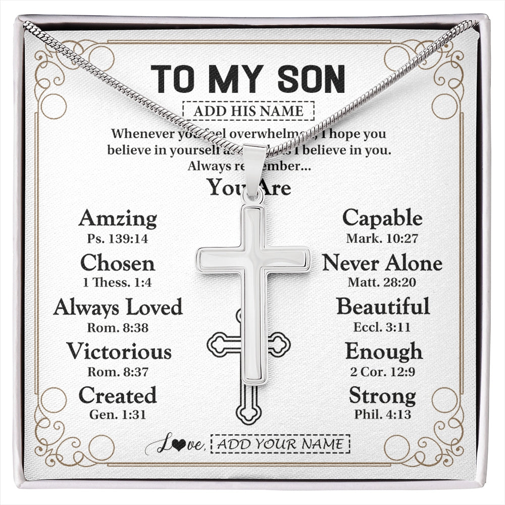 Stainless Cross Necklace Stainless Steel | 1 | Personalized To My Son Gifts Necklace From Mom Dad Father Mother Christ Christian Gifts For Son Birthday Christmas Graduation Custom Gift Box Message Card | https://siriusteestore.