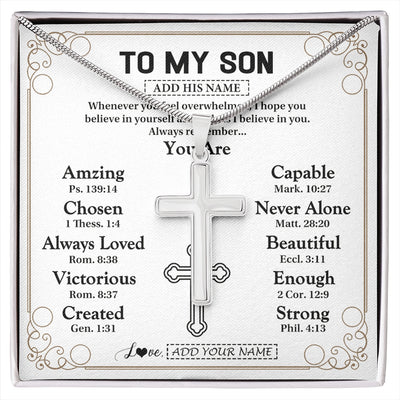 Stainless Cross Necklace Stainless Steel | 1 | Personalized To My Son Gifts Necklace From Mom Dad Father Mother Christ Christian Gifts For Son Birthday Christmas Graduation Custom Gift Box Message Card | https://siriusteestore.