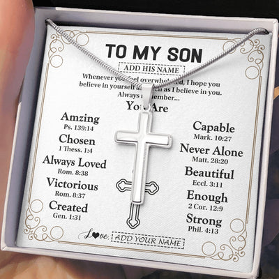 Stainless Cross Necklace Stainless Steel | 2 | Personalized To My Son Gifts Necklace From Mom Dad Father Mother Christ Christian Gifts For Son Birthday Christmas Graduation Custom Gift Box Message Card | https://siriusteestore.