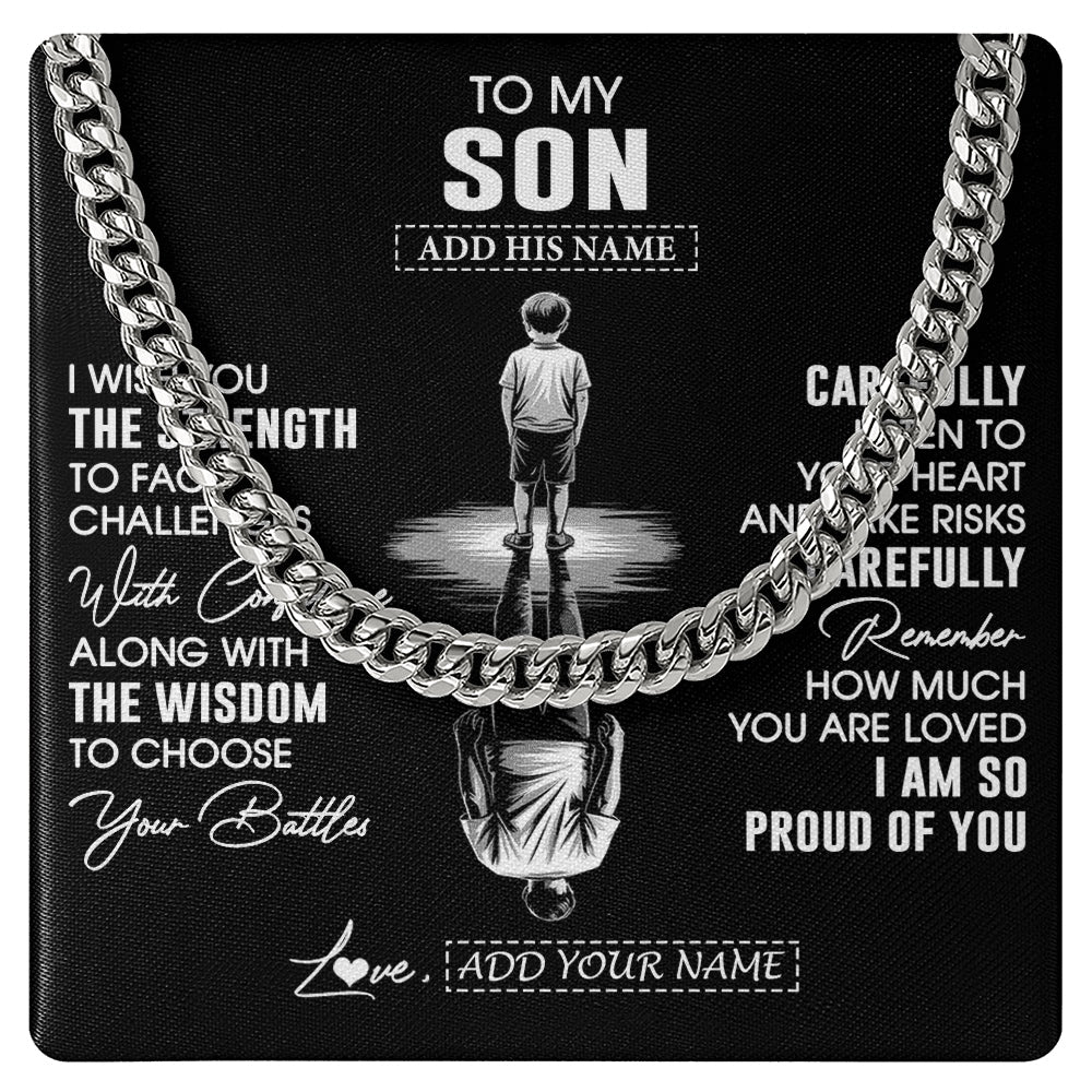 Cuban Link Chain Necklace Stainless Steel | 1 | Personalized To My Son Gifts Necklace From Mom Dad Father Mother I Wish You The Strength Son Birthday Gifts Christmas Graduation Custom Gift Box Message Card | https://siriusteestore.