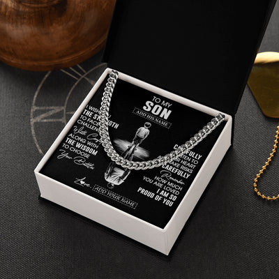 Cuban Link Chain Necklace Stainless Steel | 2 | Personalized To My Son Gifts Necklace From Mom Dad Father Mother I Wish You The Strength Son Birthday Gifts Christmas Graduation Custom Gift Box Message Card | https://siriusteestore.