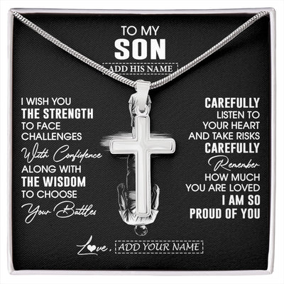 Stainless Cross Necklace Stainless Steel | 1 | Personalized To My Son Gifts Necklace From Mom Dad Father Mother I Wish You The Strength Son Birthday Gifts Christmas Graduation Custom Gift Box Message Card | https://siriusteestore.