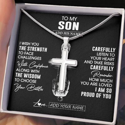 Stainless Cross Necklace Stainless Steel | 2 | Personalized To My Son Gifts Necklace From Mom Dad Father Mother I Wish You The Strength Son Birthday Gifts Christmas Graduation Custom Gift Box Message Card | https://siriusteestore.