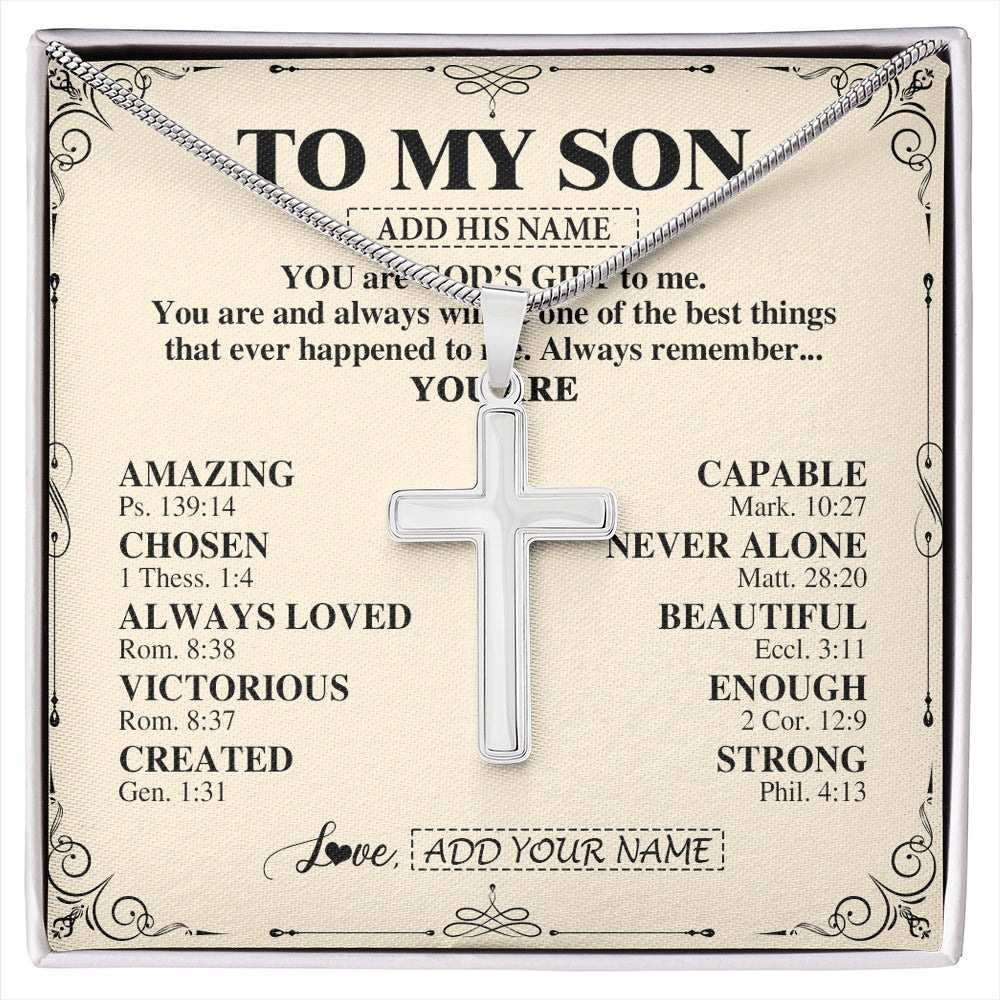 Stainless Cross Necklace Stainless Steel | 1 | Personalized To My Son Gifts Necklace From Mom Dad Father Mother You Are God's Gift To Me Son Birthday Gifts Christmas Christian Custom Gift Box Message Card | https://siriusteestore.