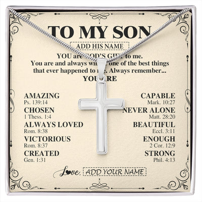 Stainless Cross Necklace Stainless Steel | 1 | Personalized To My Son Gifts Necklace From Mom Dad Father Mother You Are God's Gift To Me Son Birthday Gifts Christmas Christian Custom Gift Box Message Card | https://siriusteestore.