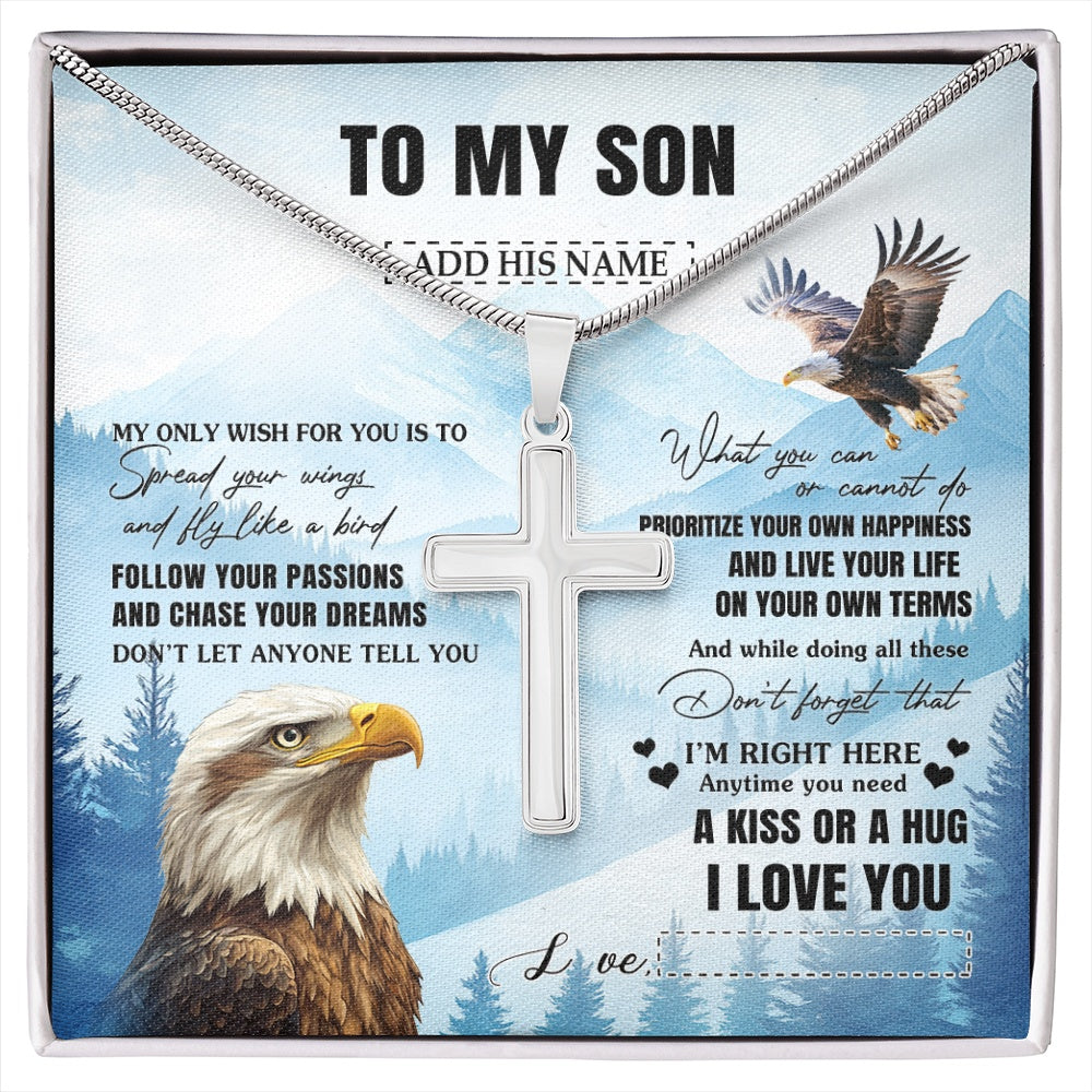 Stainless Cross Necklace Stainless Steel | 1 | Personalized To My Son Gifts Necklace From Mom Dad Mother Father Eagle My Only Wish For You Son Birthday Gifts Graduation Christmas Gift Box Message Card | siriusteestore.myshopify
