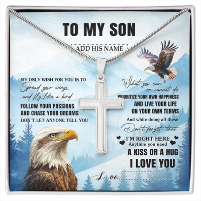 Stainless Cross Necklace Stainless Steel | 1 | Personalized To My Son Gifts Necklace From Mom Dad Mother Father Eagle My Only Wish For You Son Birthday Gifts Graduation Christmas Gift Box Message Card | siriusteestore.myshopify