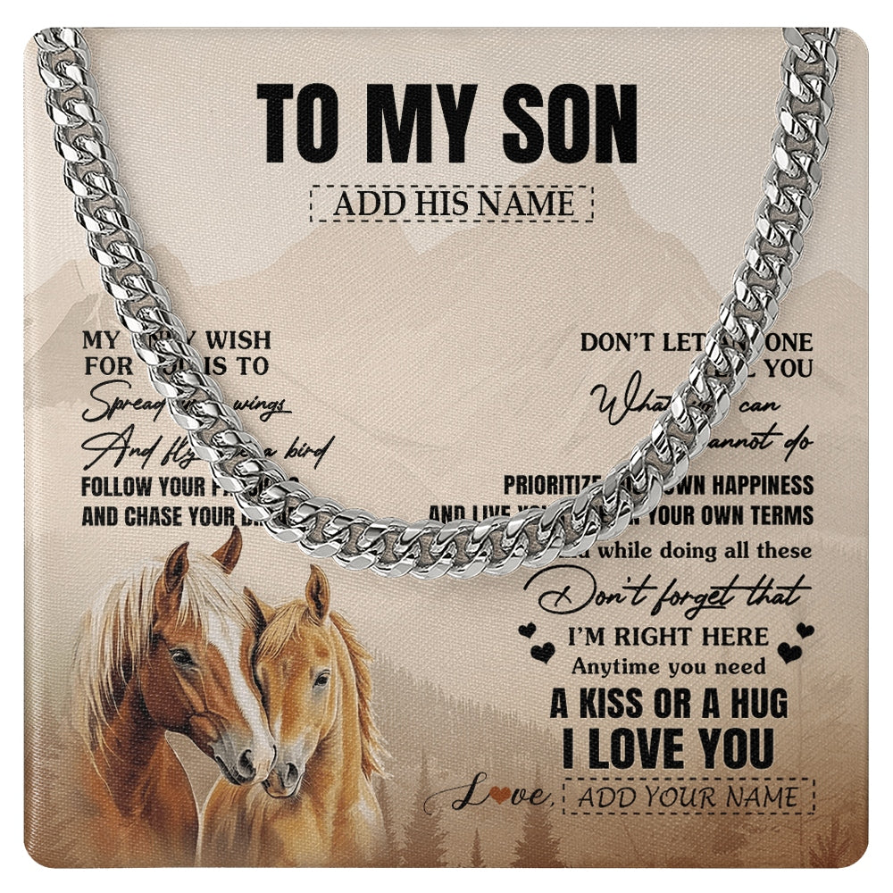 Cuban Link Chain Necklace Stainless Steel | 1 | Personalized To My Son Gifts Necklace From Mom Dad Mother Father Horse My Only Wish For You Son Birthday Gifts Graduation Christmas Gift Box Message Card | https://siriusteestore.