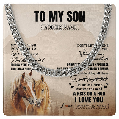 Cuban Link Chain Necklace Stainless Steel | 1 | Personalized To My Son Gifts Necklace From Mom Dad Mother Father Horse My Only Wish For You Son Birthday Gifts Graduation Christmas Gift Box Message Card | https://siriusteestore.