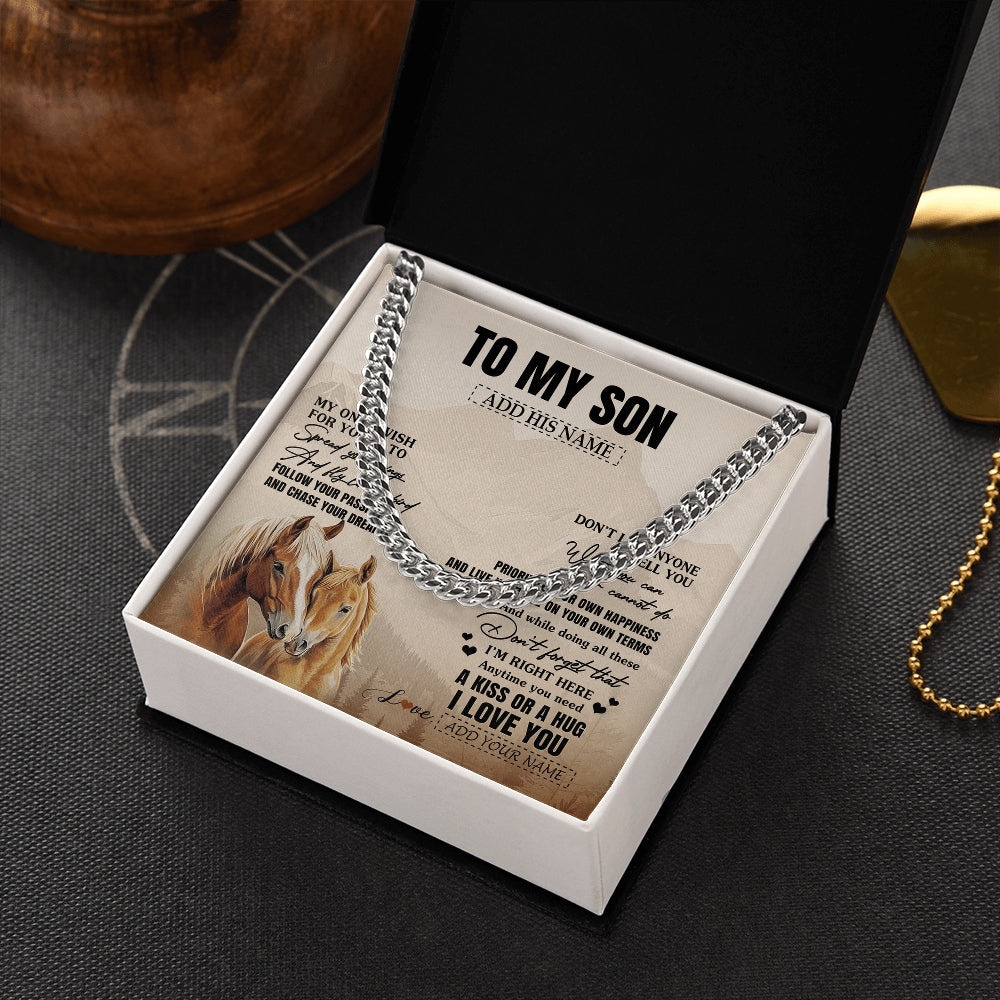 Cuban Link Chain Necklace Stainless Steel | 2 | Personalized To My Son Gifts Necklace From Mom Dad Mother Father Horse My Only Wish For You Son Birthday Gifts Graduation Christmas Gift Box Message Card | https://siriusteestore.