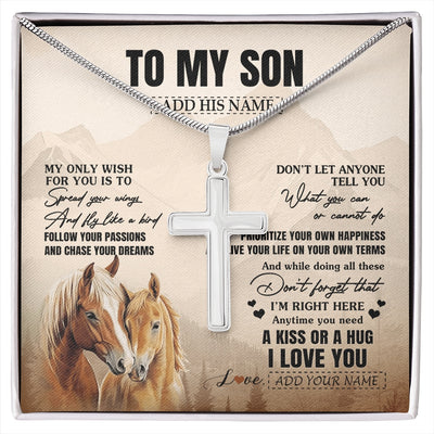 Stainless Cross Necklace Stainless Steel | 1 | Personalized To My Son Gifts Necklace From Mom Dad Mother Father Horse My Only Wish For You Son Birthday Gifts Graduation Christmas Gift Box Message Card | https://siriusteestore.