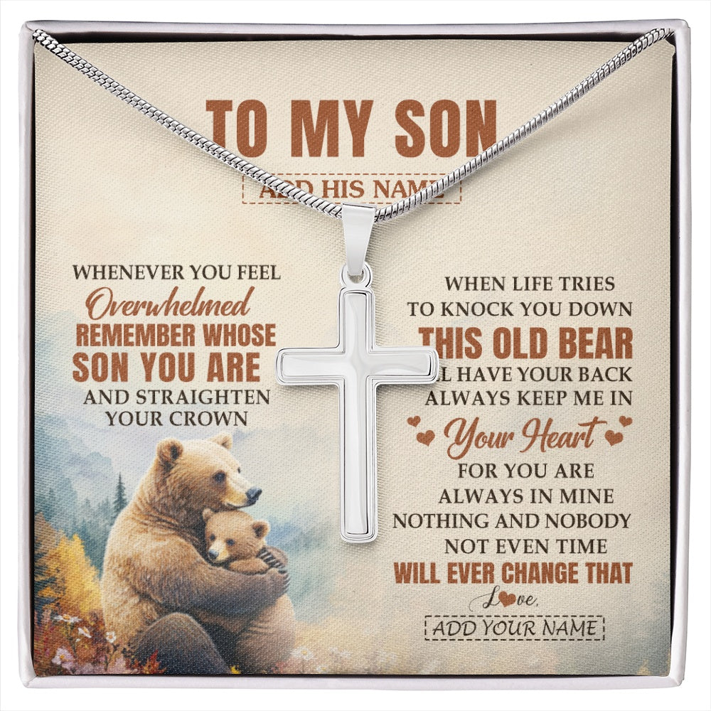 Stainless Cross Necklace Stainless Steel | 1 | Personalized To My Son Gifts Necklace From Mom Dad Mother Father Whenever Bear Unique Birthday Gifts For Son Graduation Christmas Custom Gift Box Message Card | siriusteestore.myshopify