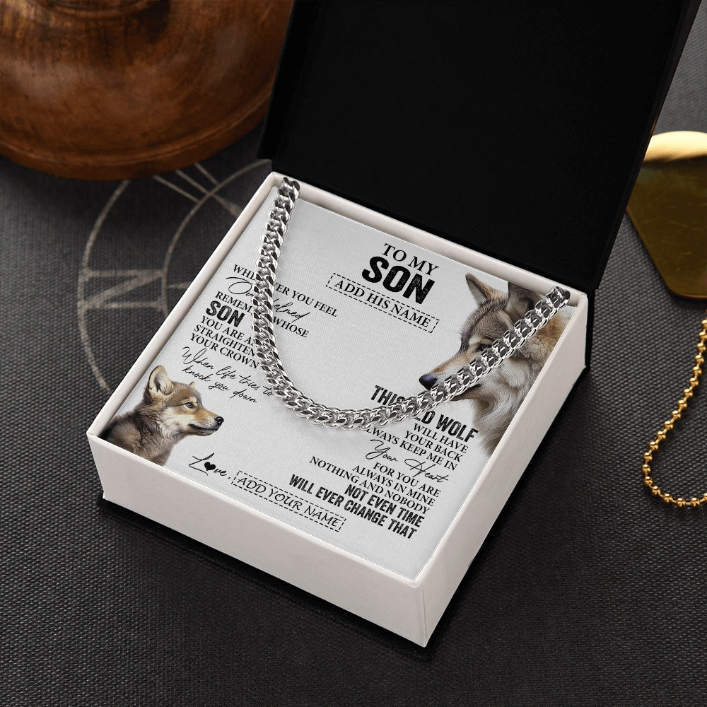 Cuban Link Chain Necklace Stainless Steel | 2 | Personalized To My Son Gifts Necklace From Mom Dad Mother Father Whenever Wolf Unique Birthday Gifts For Son Graduation Christmas Custom Gift Box Message Card | https://siriusteestore.