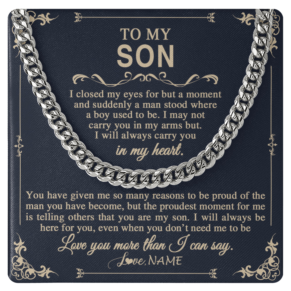 Cuban Link Chain Necklace Stainless Steel | 1 | Personalized To My Son Gifts Necklace From Mom Dad Mother I Closed My Eyes Gift For Son Birthday Jewelry For Men Christmas Customized Gift Box Message Card | siriusteestore