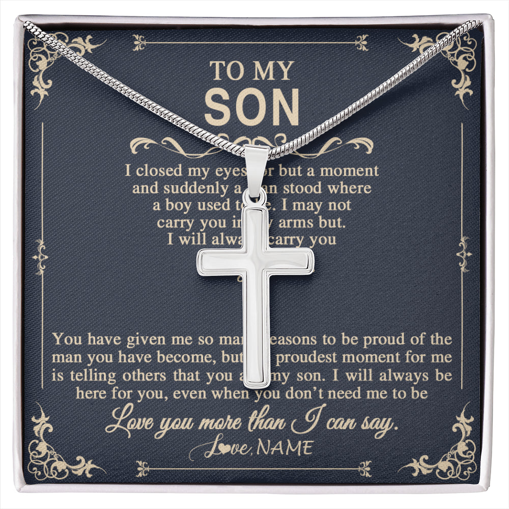 Stainless Cross Necklace Stainless Steel | 1 | Personalized To My Son Gifts Necklace From Mom Dad Mother I Closed My Eyes Gift For Son Birthday Jewelry For Men Christmas Customized Gift Box Message Card | siriusteestore