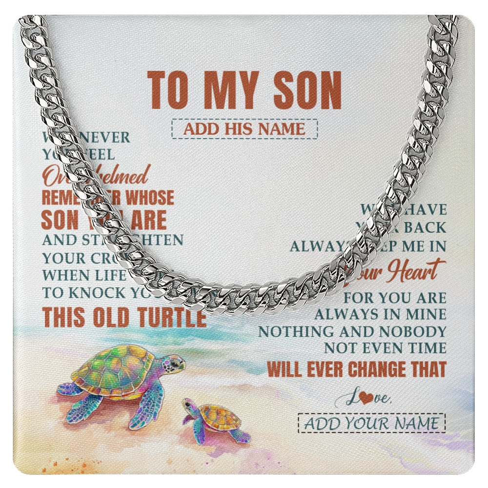 From Dad To Son Necklace – Stainless Steel Cuban Link Chain, Silver, Lobster Clasp