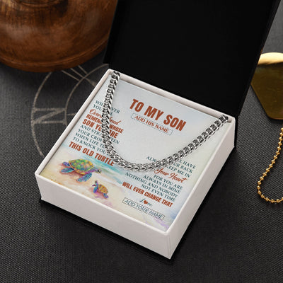 Cuban Link Chain Necklace Stainless Steel | 2 | Personalized To My Son Gifts Necklace From Mom Dad Mother Whenever Turtle Unique Birthday Gifts For Son Graduation Christmas Custom Gift Box Message Card | https://siriusteestore.
