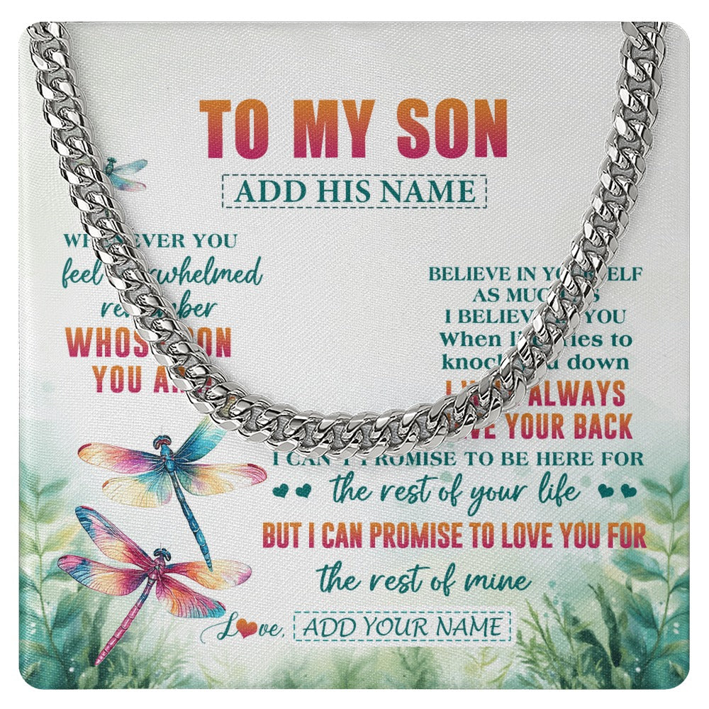 Cuban Link Chain Necklace Stainless Steel | 1 | Personalized To My Son Gifts Necklace From Mom Dad Mother Whenever You Feel Dragonfly Son Birthday Gifts Graduation Christmas Custom Gift Box Message Card | https://siriusteestore.