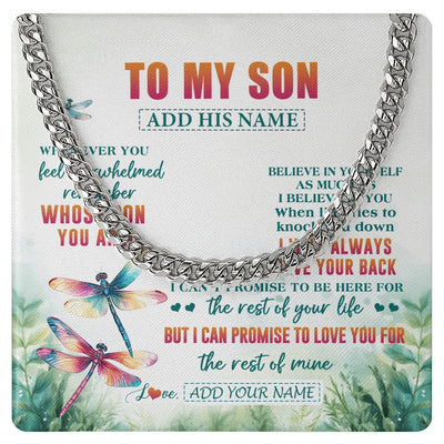 Cuban Link Chain Necklace Stainless Steel | 1 | Personalized To My Son Gifts Necklace From Mom Dad Mother Whenever You Feel Dragonfly Son Birthday Gifts Graduation Christmas Custom Gift Box Message Card | https://siriusteestore.
