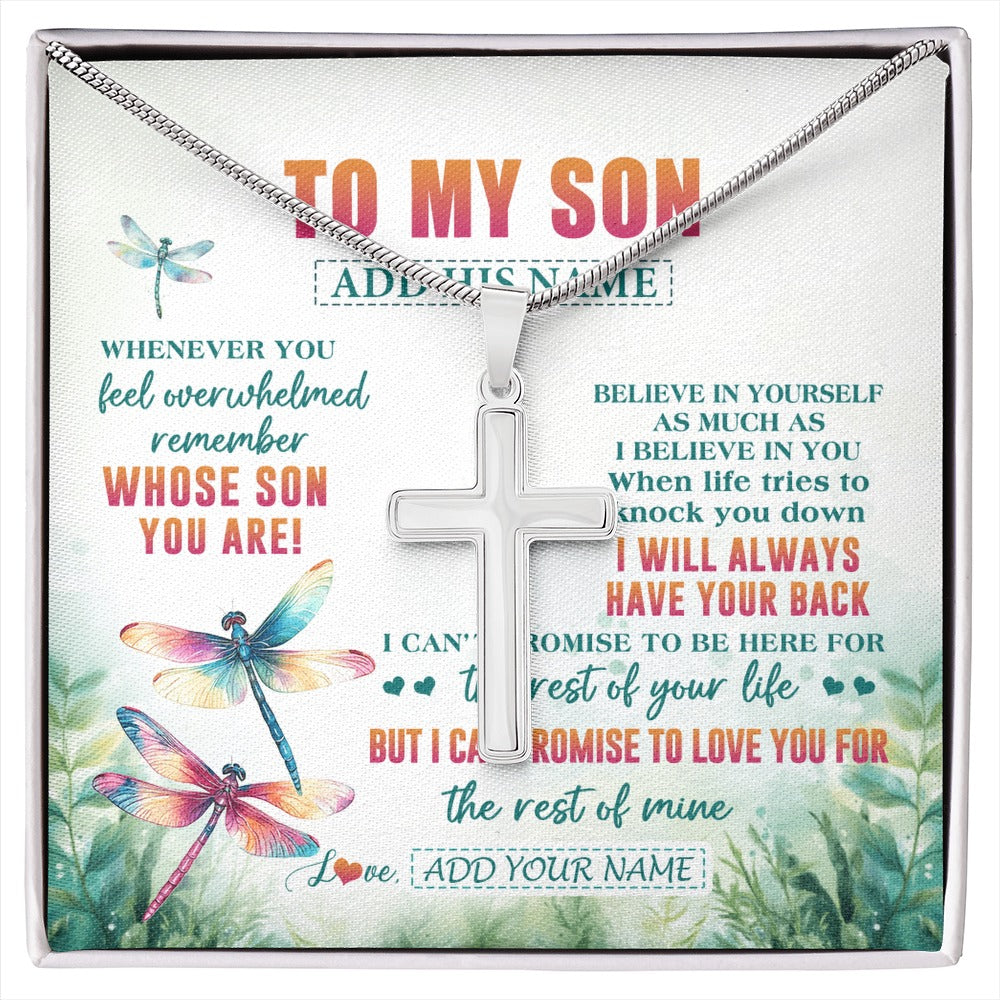 Stainless Cross Necklace Stainless Steel | 1 | Personalized To My Son Gifts Necklace From Mom Dad Mother Whenever You Feel Dragonfly Son Birthday Gifts Graduation Christmas Custom Gift Box Message Card | https://siriusteestore.