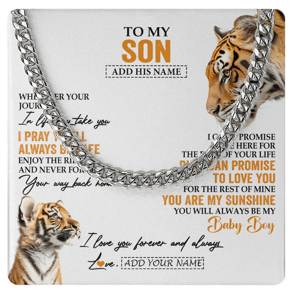 Cuban Link Chain Necklace Stainless Steel | 1 | Personalized To My Son Gifts Necklace From Mom Dad Mother Wherever Your Journey In Life Tiger Son Birthday Gifts Graduation Custom Gift Box Message Card | https://siriusteestore.