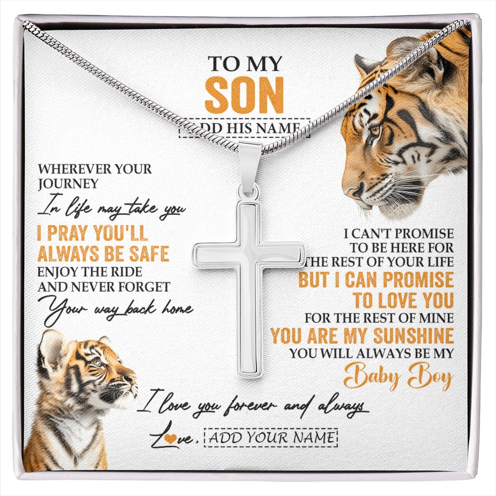Stainless Cross Necklace Stainless Steel | 1 | Personalized To My Son Gifts Necklace From Mom Dad Mother Wherever Your Journey In Life Tiger Son Birthday Gifts Graduation Custom Gift Box Message Card | https://siriusteestore.
