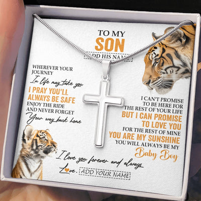 Stainless Cross Necklace Stainless Steel | 2 | Personalized To My Son Gifts Necklace From Mom Dad Mother Wherever Your Journey In Life Tiger Son Birthday Gifts Graduation Custom Gift Box Message Card | https://siriusteestore.