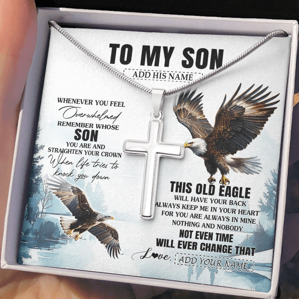Stainless Cross Necklace Stainless Steel | 2 | Personalized To My Son Gifts Necklace From Mom Dad Whenever Eagle Unique Birthday Gifts For Son Graduation Christmas Keepsake Custom Gift Box Message Card | https://siriusteestore.