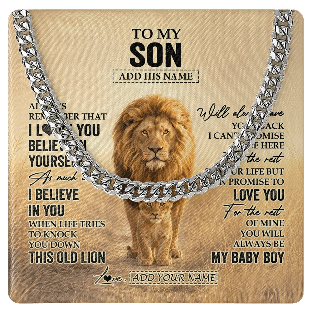 Cuban Link Chain Necklace Stainless Steel | 1 | Personalized To My Son Gifts Necklace From Mom Mother Always Remember Lion Gifts For Son Birthday Graduation Christmas Custom Gift Box Message Card | https://siriusteestore.
