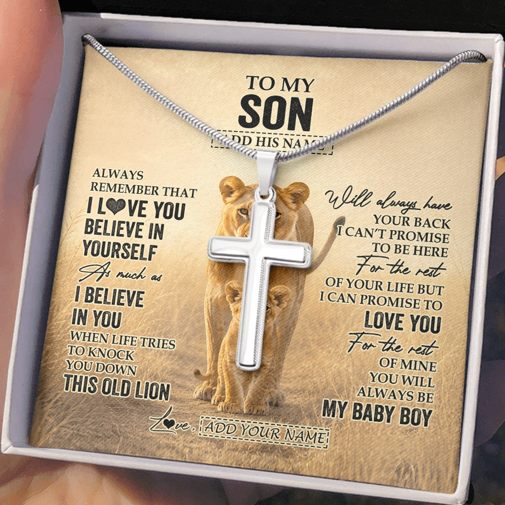 Stainless Cross Necklace Stainless Steel | 2 | Personalized To My Son Gifts Necklace From Mom Mother Always Remember Lion Gifts For Son Birthday Graduation Christmas Custom Gift Box Message Card | https://siriusteestore.