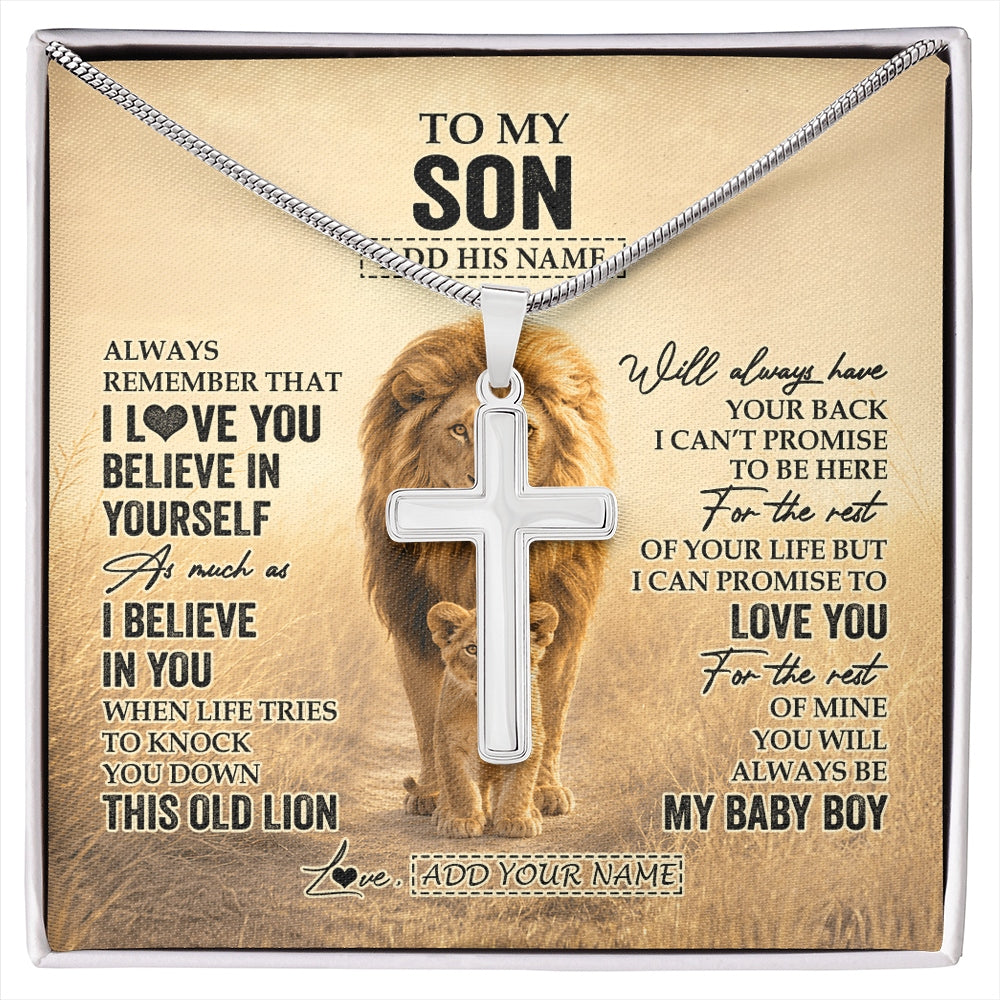 Stainless Cross Necklace Stainless Steel | 1 | Personalized To My Son Gifts Necklace From Mom Mother Always Remember Lion Gifts For Son Birthday Graduation Christmas Custom Gift Box Message Card | https://siriusteestore.