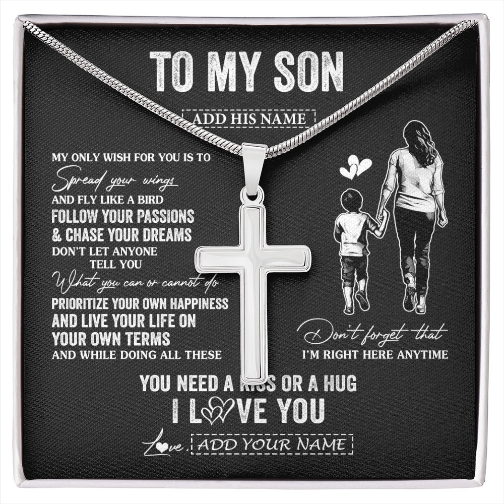 Stainless Cross Necklace Stainless Steel | 1 | Personalized To My Son Gifts Necklace From Mom Mother My Only Wish For You Son Birthday Gifts Graduation Christmas Customized Gift Box Message Card | siriusteestore.myshopify