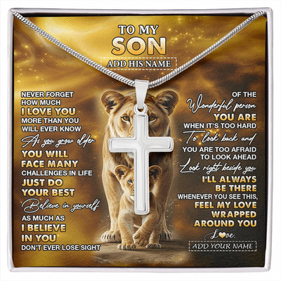 Stainless Cross Necklace Stainless Steel | 1 | Personalized To My Son Gifts Necklace From Mom Mother Never Forget How Much I Love You Lion Son Birthday Gifts Christmas Custom Gift Box Message Card | https://siriusteestore.