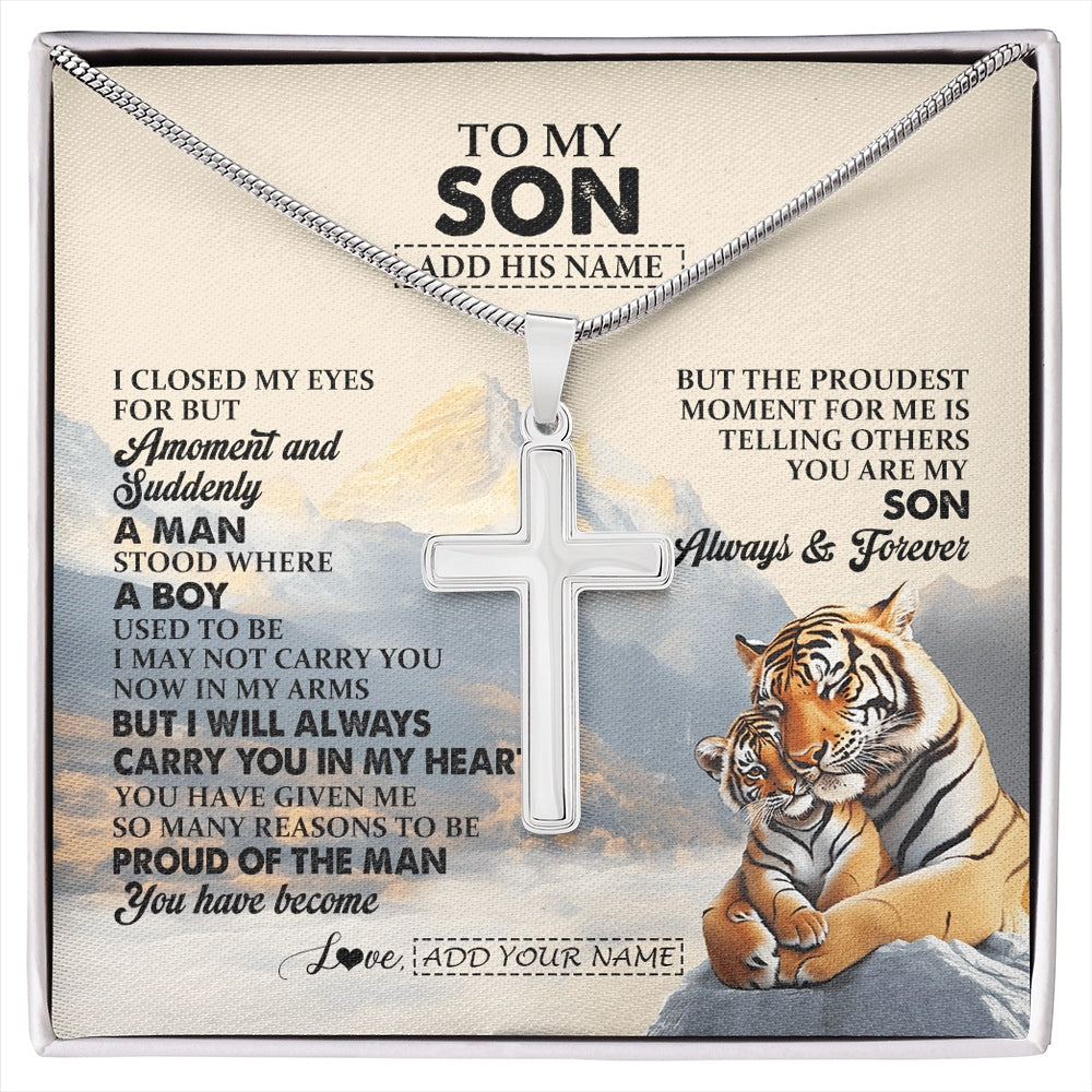 Stainless Cross Necklace Stainless Steel | 1 | Personalized To My Son Gifts Necklace Tiger From Mom Dad Mother Father You Are My Son Birthday Gifts Graduation Christmas Custom Gift Box Message Card | https://siriusteestore.