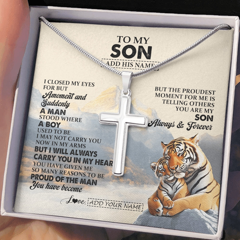Stainless Cross Necklace Stainless Steel | 2 | Personalized To My Son Gifts Necklace Tiger From Mom Dad Mother Father You Are My Son Birthday Gifts Graduation Christmas Custom Gift Box Message Card | https://siriusteestore.