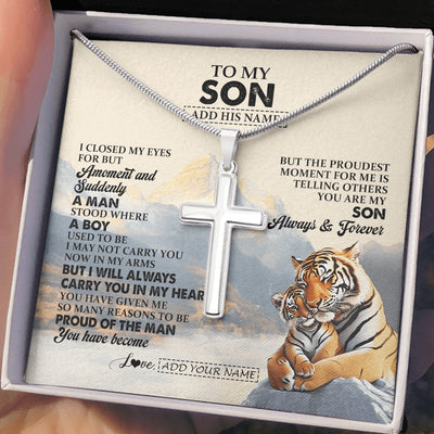 Stainless Cross Necklace Stainless Steel | 2 | Personalized To My Son Gifts Necklace Tiger From Mom Dad Mother Father You Are My Son Birthday Gifts Graduation Christmas Custom Gift Box Message Card | https://siriusteestore.