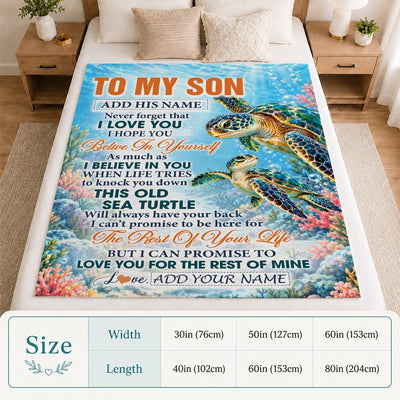 Personalized To My Son Gifts Sea Turtle From Mom Dad Blanket Never Forget I Love You Son Birthday Gift Graduation Christmas Custom Fleece Throw Blanket | siriusteestore