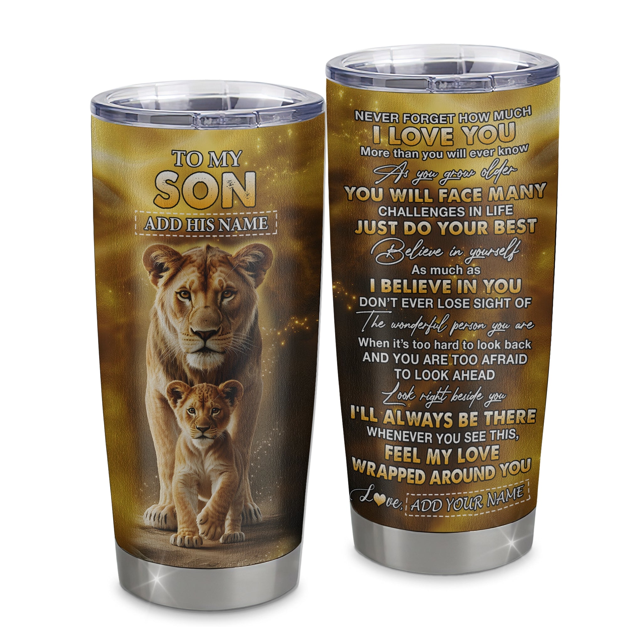 Personalized To My Son Gifts Tumbler From Mom Mother Never Forget How Much I Love You Lion Son Birthday Gifts Christmas Custom Stainless Steel Travel Mug | siriusteestore