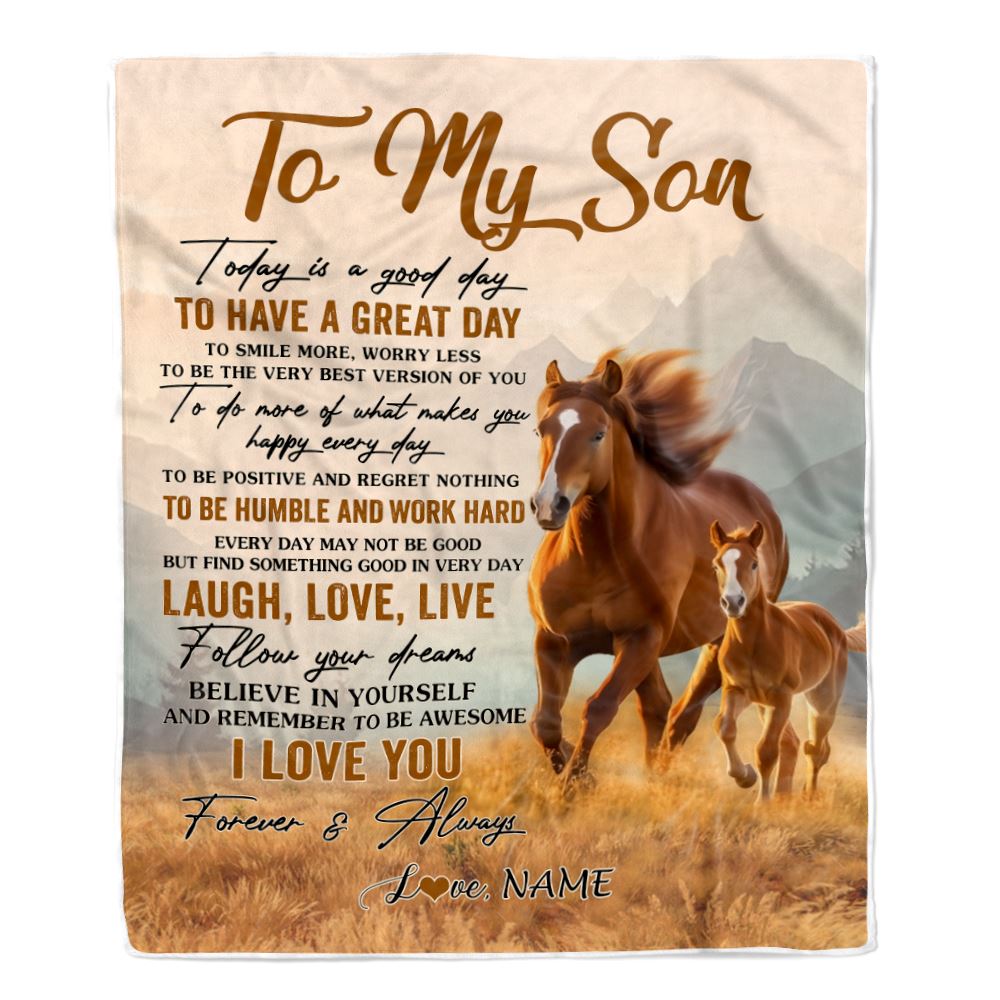 Personalized To My Son Horse Blanket From Mom Dad Mother Father Every Day Laugh Love Live Son Birthday Gifts Graduation Christmas Customized Fleece Blanket | siriusteestore