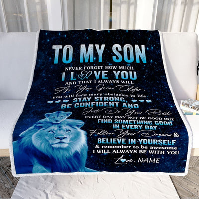 Personalized To My Son I Love You Forever Blanket From Dad Father Lion Son Birthday Gifts Graduation Christmas Customized Bed Fleece Throw Blanket | siriusteestore
